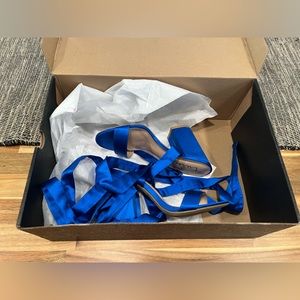 Lulus Alta Blue Satin Lace-Up Heel